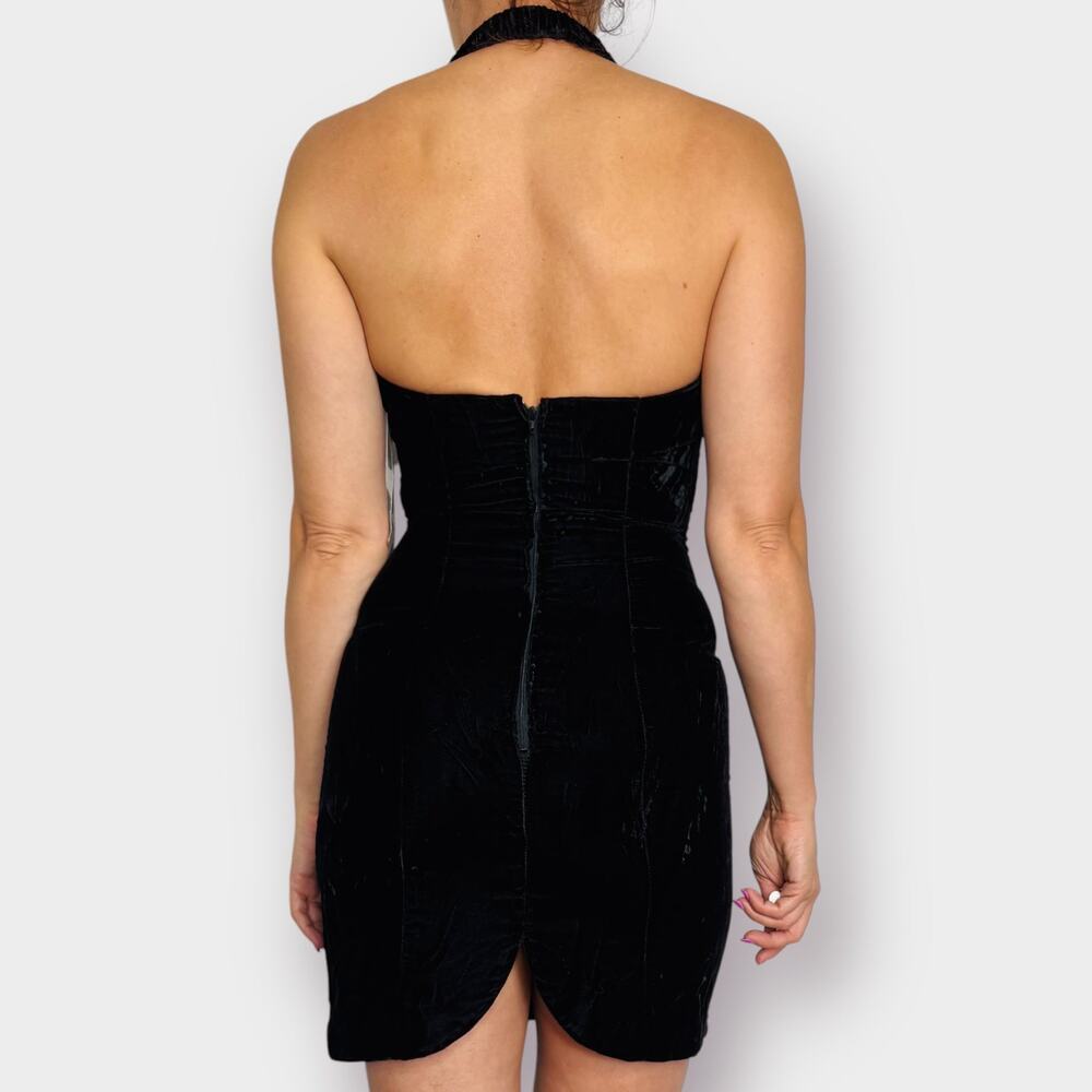 90s Rampage Black Crushed Velvet Halter Mini Dress NWT - Picture 5 of 6